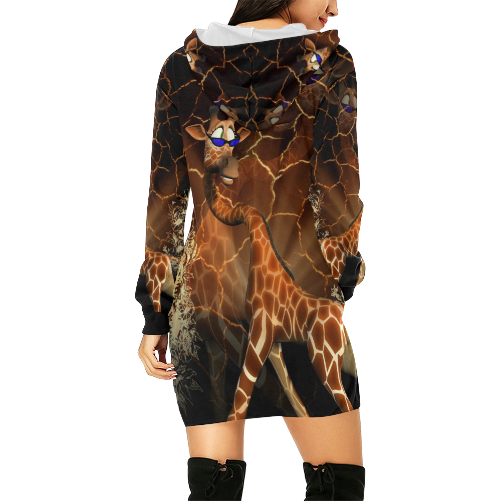 Funny giraffe with sunglasses All Over Print Hoodie Mini Dress (Model H27)