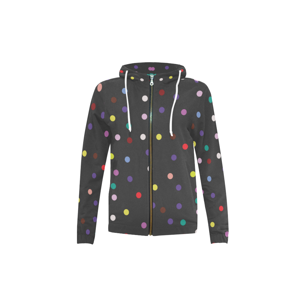 Big Confetti Dots on Charcoal Black VAS2 All Over Print Full Zip Hoodie for Kid (Model H14)