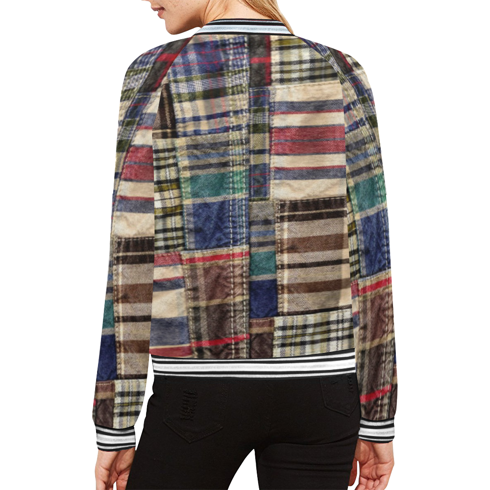 rustic grunge patchwork plaid All Over Print Bomber Jacket for Women (Model H21)