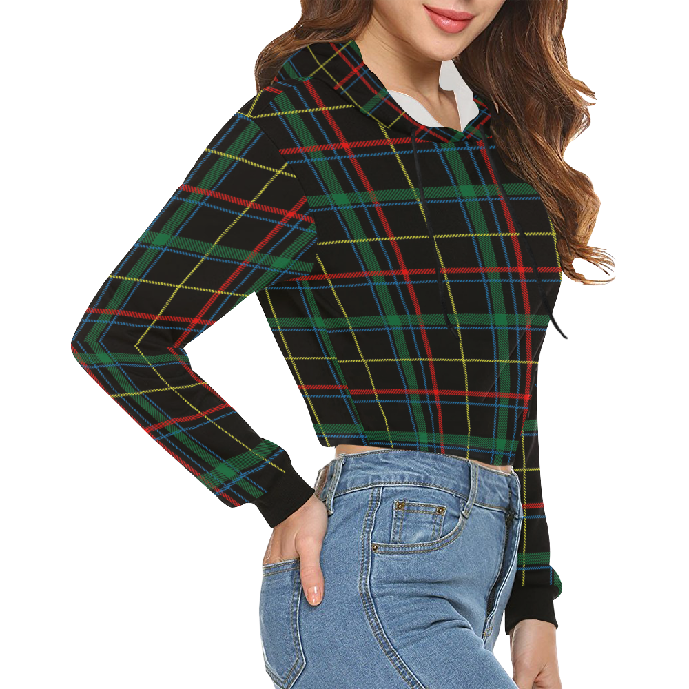 Black Red Green Plaid All Over Print Crop Hoodie for Women (Model H22)