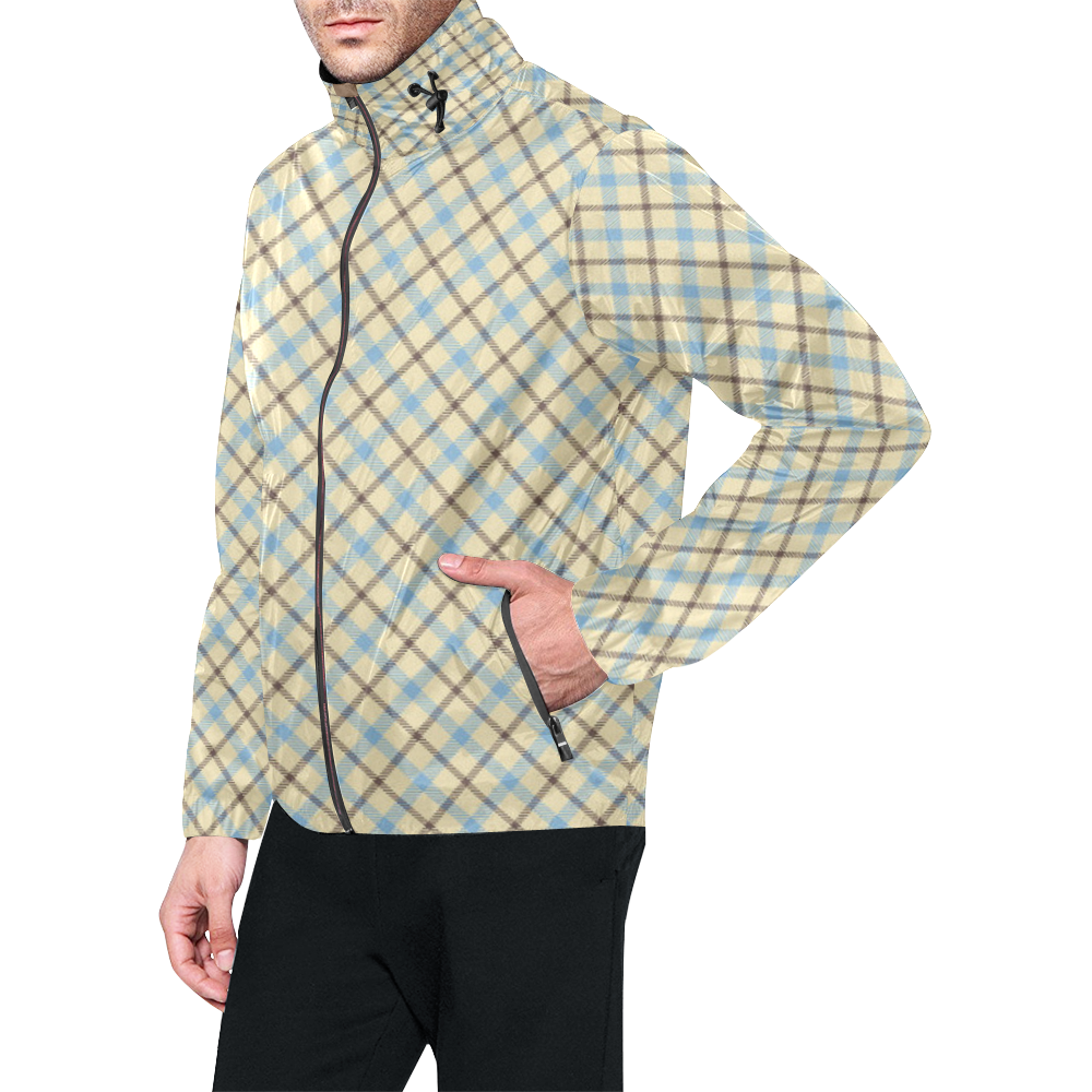 Plaid in cream, brown and baby blue Unisex All Over Print Windbreaker (Model H23)