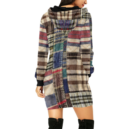 rustic grunge patchwork plaid All Over Print Hoodie Mini Dress (Model H27)