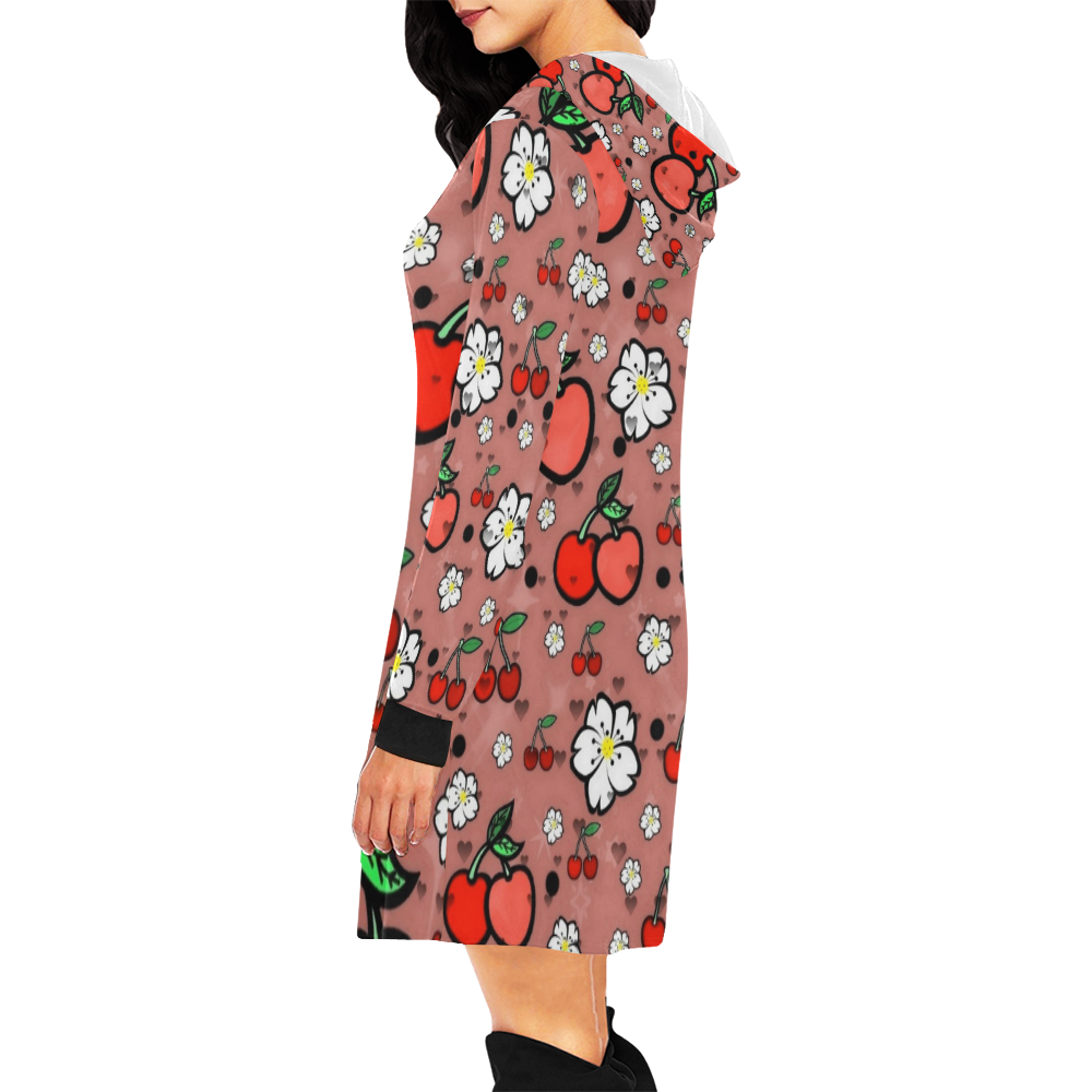 Cherry by Nico Bielow All Over Print Hoodie Mini Dress (Model H27)