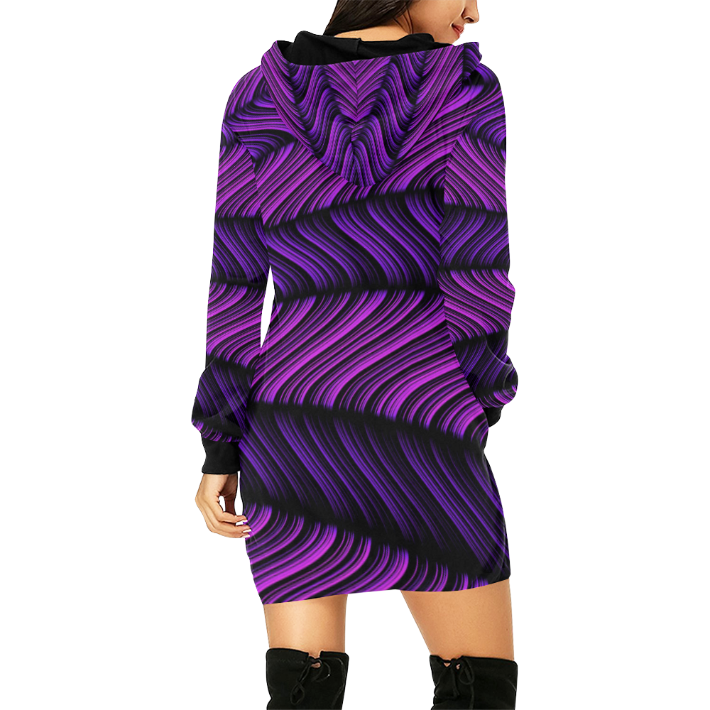 Purple Chevrons Burst All Over Print Hoodie Mini Dress (Model H27)