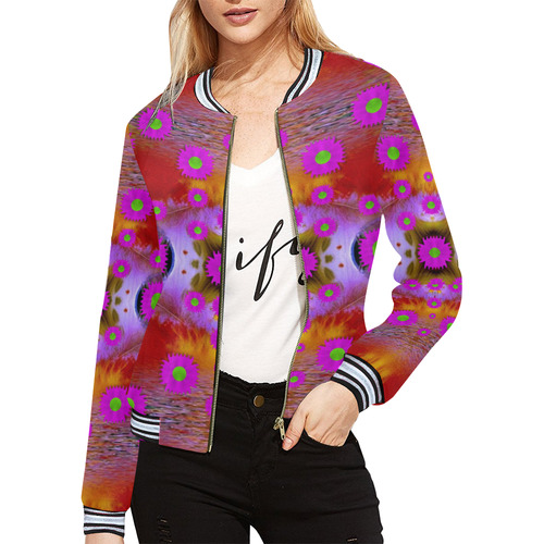Shimmering pond with lotus bloom All Over Print Bomber Jacket for Women (Model H21)