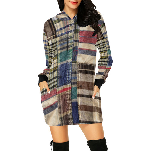 rustic grunge patchwork plaid All Over Print Hoodie Mini Dress (Model H27)