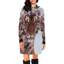 Tiger and Snow All Over Print Hoodie Mini Dress (Model H27)