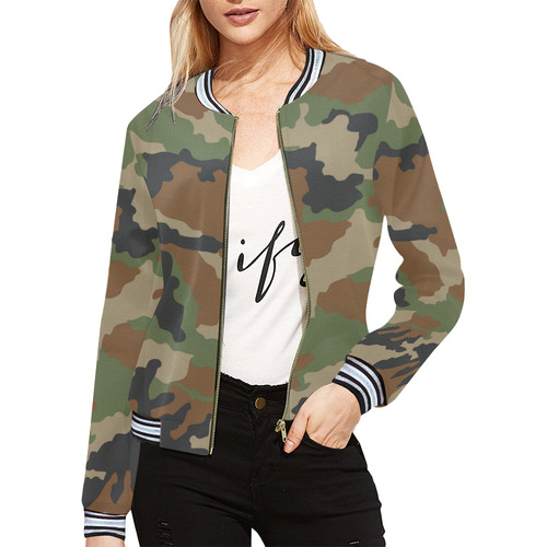 woodland camouflage pattern All Over Print Bomber Jacket for Women (Model H21)