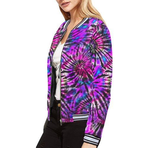 Purple Tie Dye Maddness All Over Print Bomber Jacket for Women (Model H21)