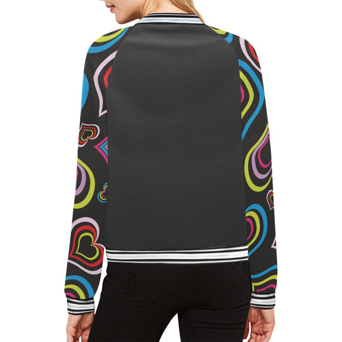 hearts gif rainbow colors All Over Print Bomber Jacket for Women (Model H21)