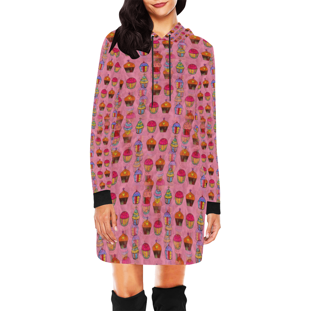 Cupcake by Nico Bielow All Over Print Hoodie Mini Dress (Model H27)