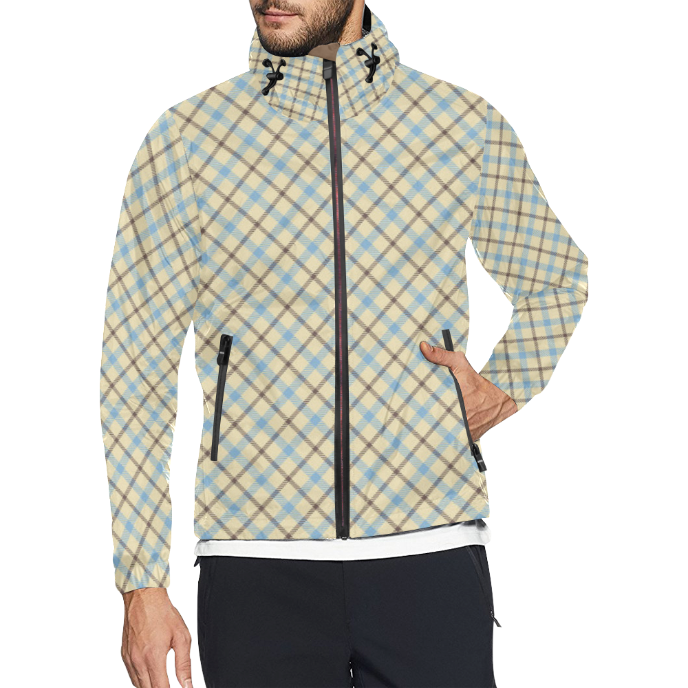 Plaid in cream, brown and baby blue Unisex All Over Print Windbreaker (Model H23)