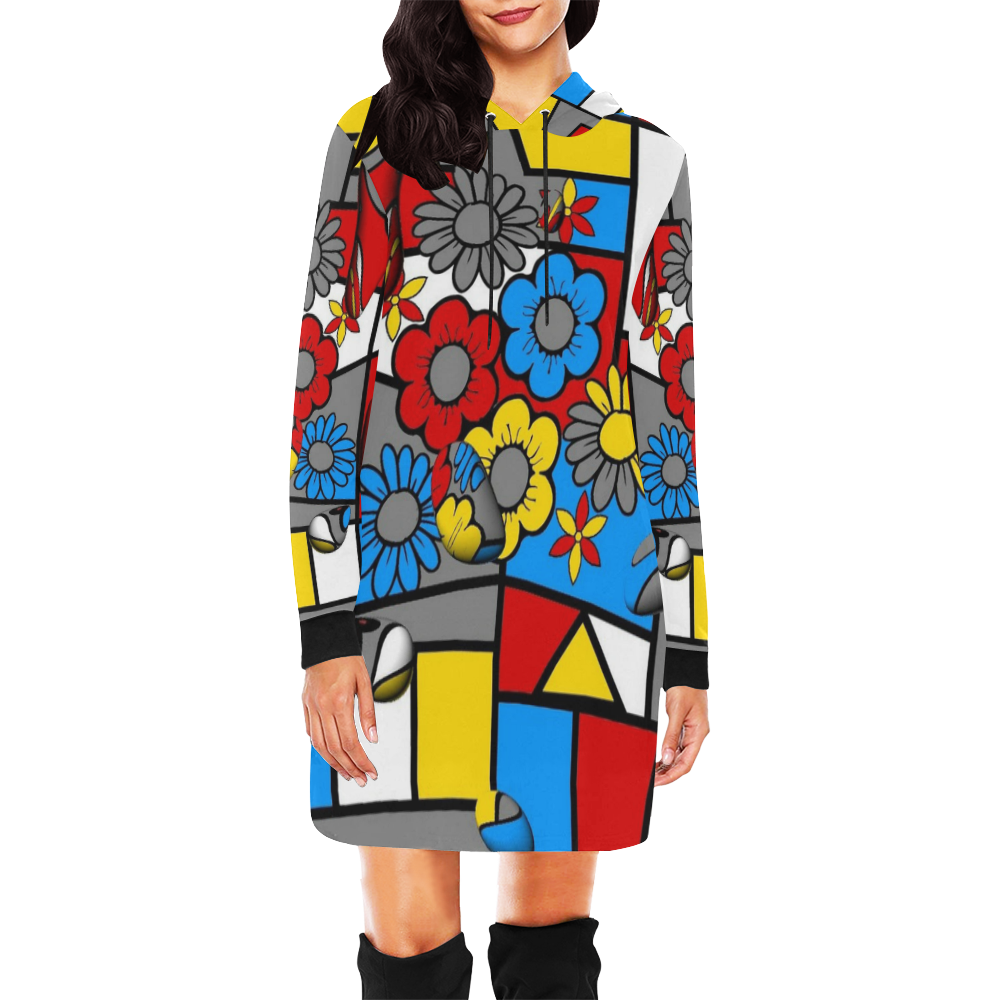 Dropsflower by Nico Bielow All Over Print Hoodie Mini Dress (Model H27)