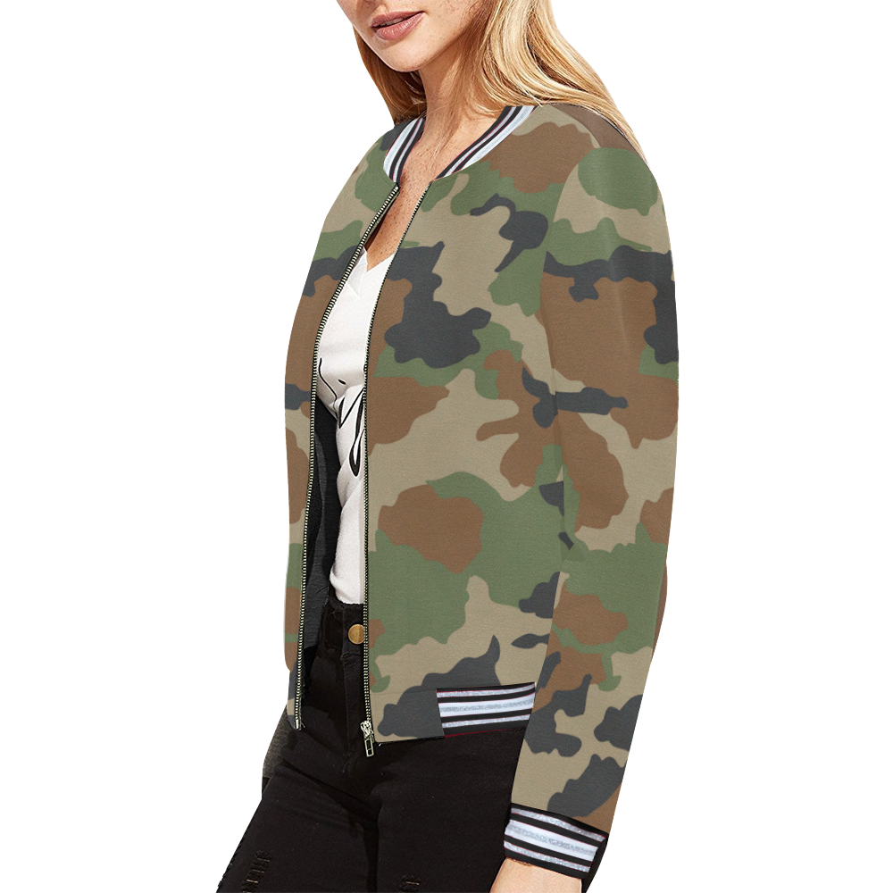 woodland camouflage pattern All Over Print Bomber Jacket for Women (Model H21)