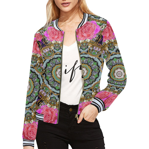 roses in a color cascade of freedom and peace All Over Print Bomber Jacket for Women (Model H21)
