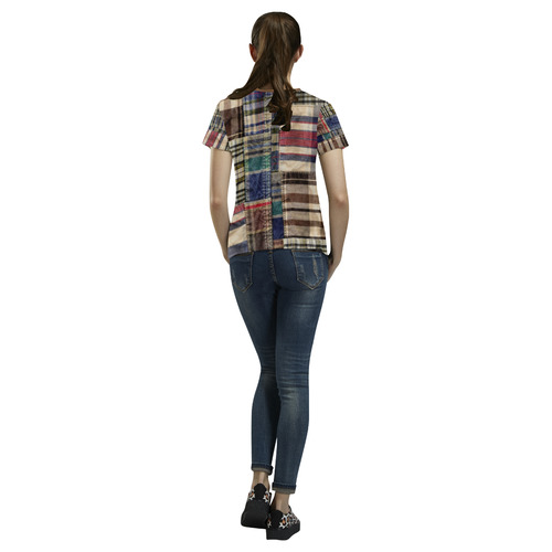 rustic grunge patchwork plaid All Over Print T-shirt for Women/Large Size (USA Size) (Model T40)