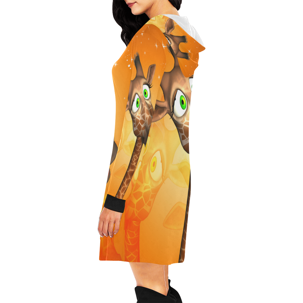 Cute, funny giraffe All Over Print Hoodie Mini Dress (Model H27)
