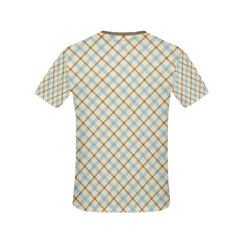 Plaid in cream, brown and baby blue All Over Print T-shirt for Women/Large Size (USA Size) (Model T40)