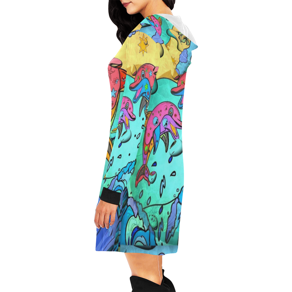 Dolphin by Nico Bielow All Over Print Hoodie Mini Dress (Model H27)