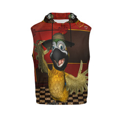 Funny parrot with summer hat All Over Print Sleeveless Hoodie for Women (Model H15)
