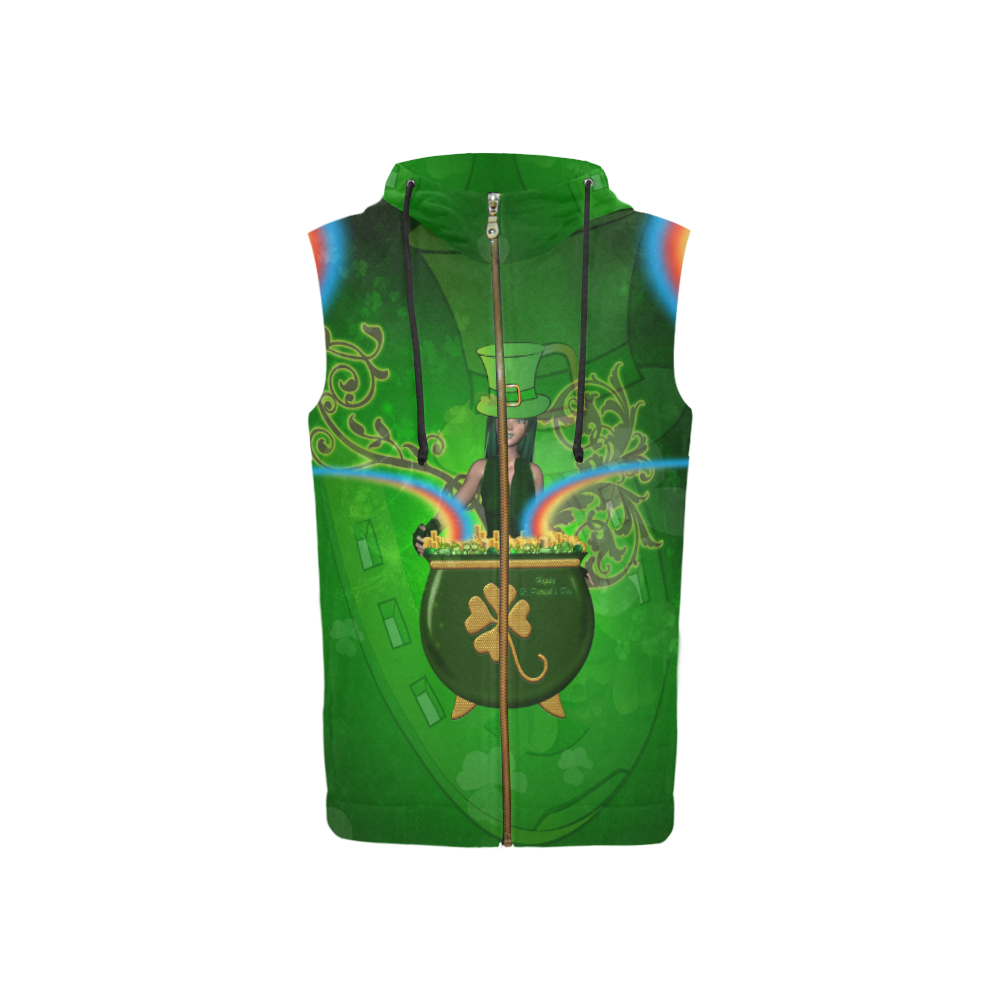 Happy St. Patrick's day All Over Print Sleeveless Zip Up Hoodie for Women (Model H16)