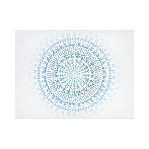 Blue White Geometric Mandala Boho Cotton Linen Wall Tapestry 80"x 60"