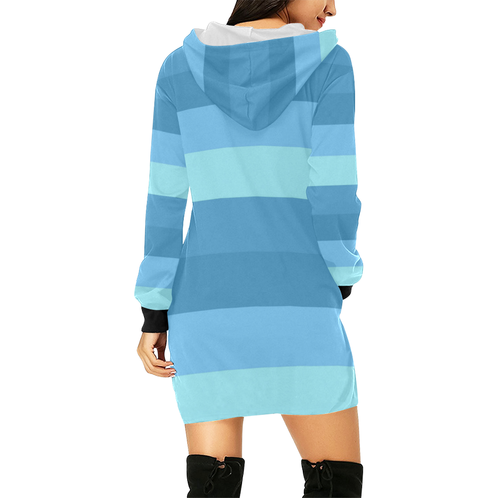 Shades Of Blue Stripes All Over Print Hoodie Mini Dress (Model H27 ...