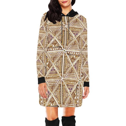 Folklore TRIANGLES pattern brown All Over Print Hoodie Mini Dress (Model H27)