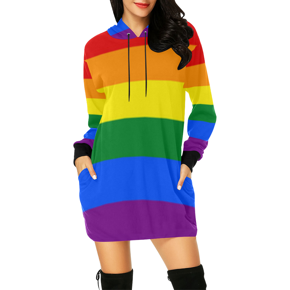 Gay Pride Rainbow Flag Stripes All Over Print Hoodie Mini Dress (Model H27)