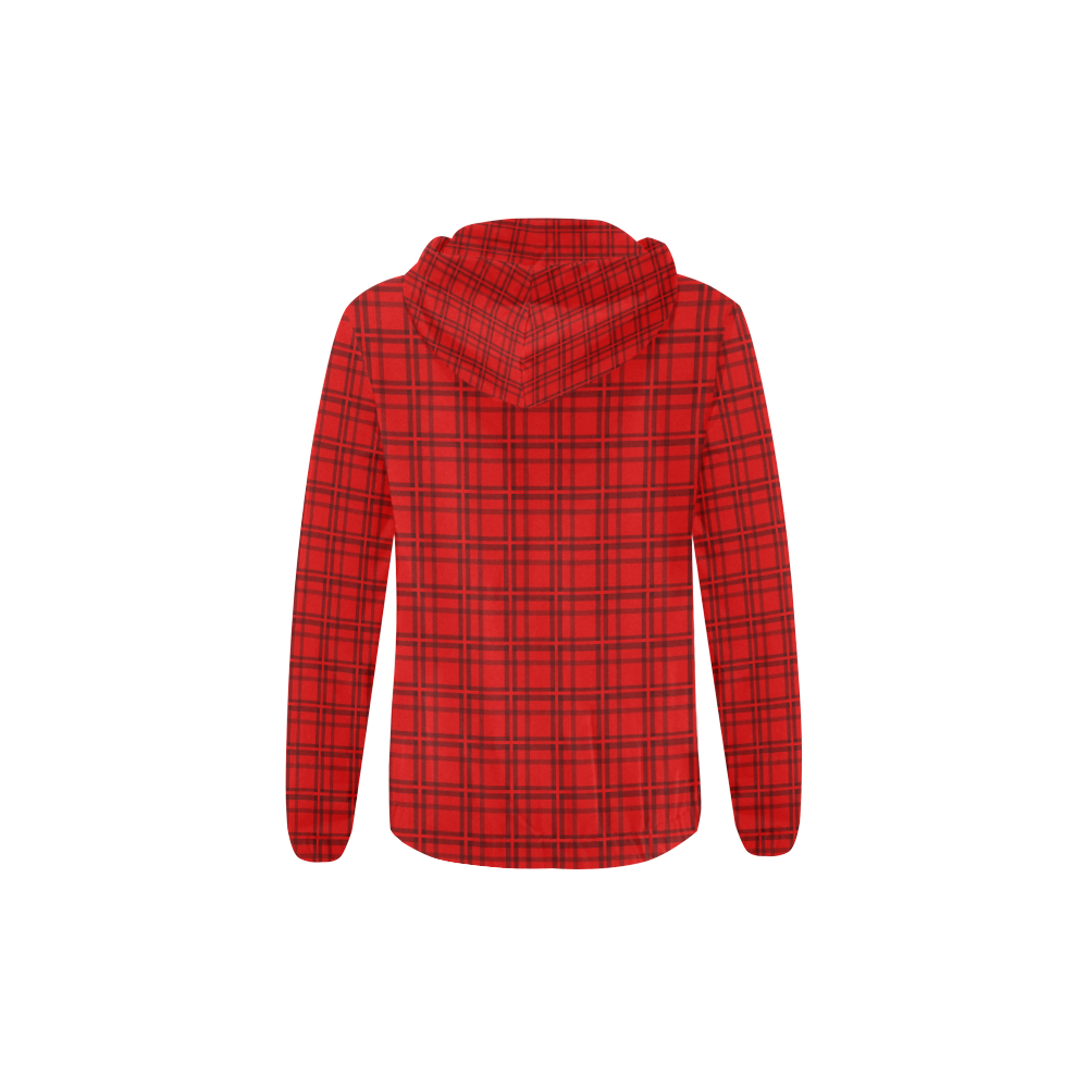 Plaid Red and Black VAS2 All Over Print Full Zip Hoodie for Kid (Model H14)