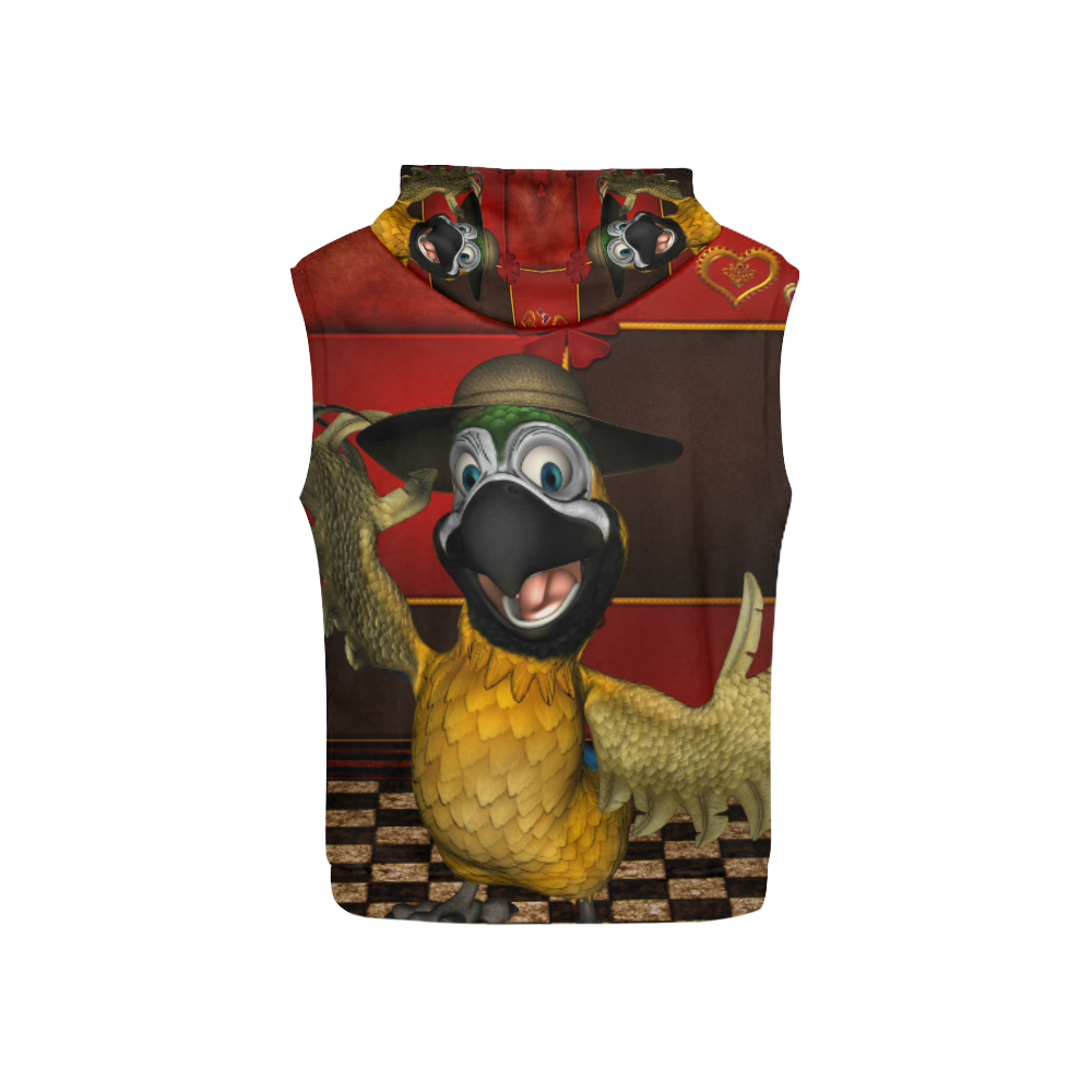 Funny parrot with summer hat All Over Print Sleeveless Hoodie for Kid (Model H15)