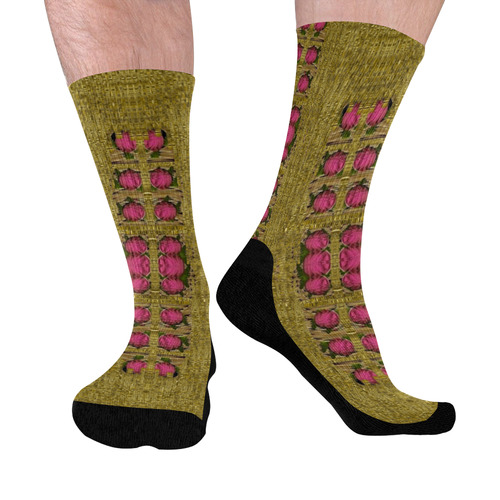 Bloom in gold shine and you shall be strong Mid-Calf Socks (Black Sole)