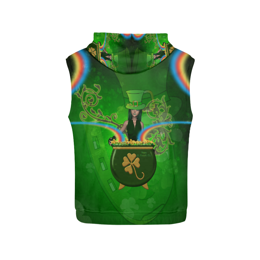 Happy St. Patrick's day All Over Print Sleeveless Hoodie for Women (Model H15)