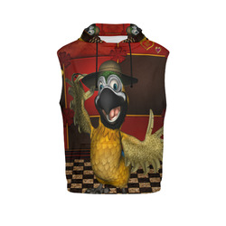 Funny parrot with summer hat All Over Print Sleeveless Hoodie for Men (Model H15)
