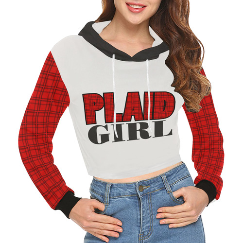 Plaid Girl - Plaid Red & Black VAS2 All Over Print Crop Hoodie for Women (Model H22)