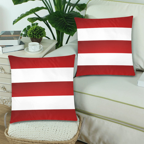 Red White Stripes Custom Zippered Pillow Cases 18"x 18" (Twin Sides) (Set of 2)