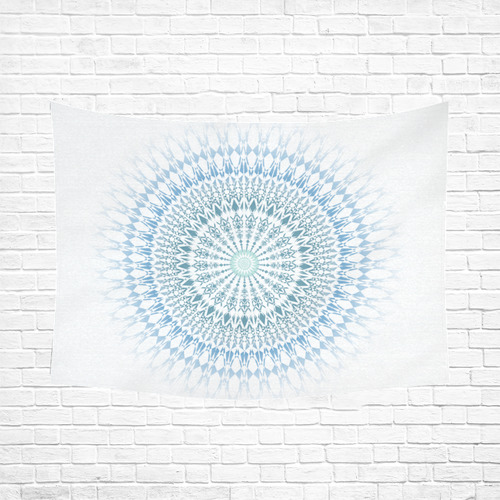 Blue White Geometric Mandala Boho Cotton Linen Wall Tapestry 80"x 60"