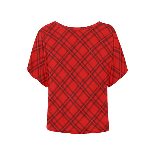 Plaid Red & Black VAS2 Women's Batwing-Sleeved Blouse T shirt (Model T44)