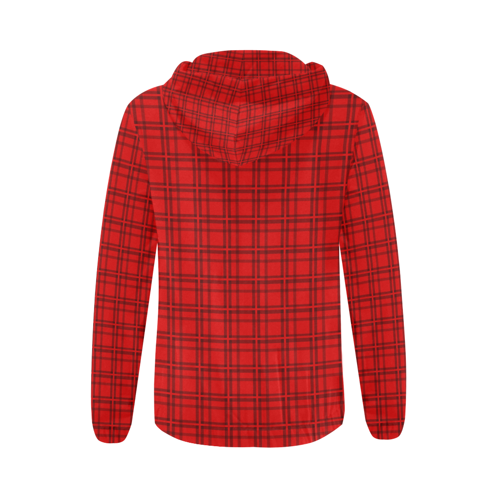 Plaid Red & Black VAS2 All Over Print Full Zip Hoodie for Women (Model H14)
