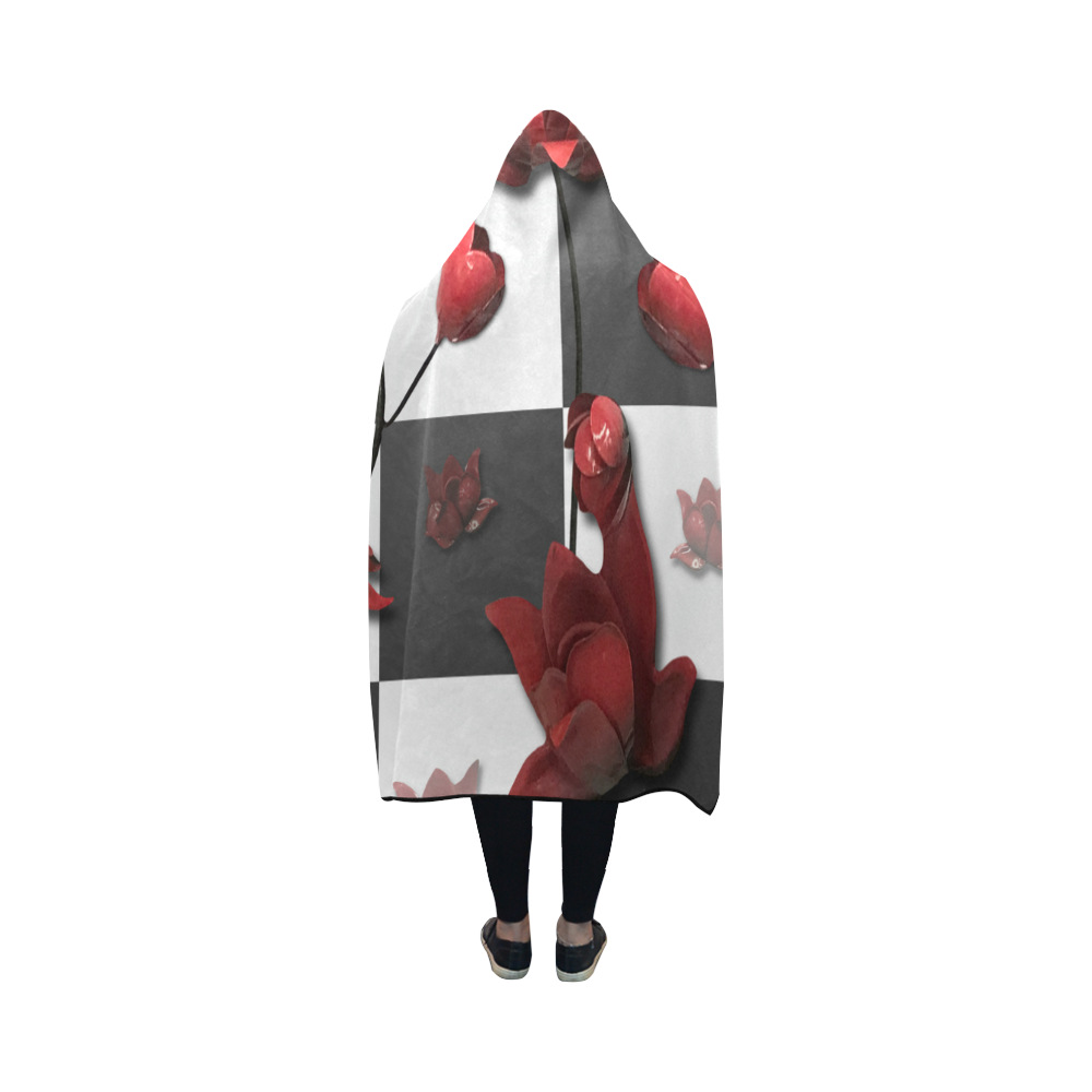 Burnt Crimson Flora Hooded Blanket 50''x40''
