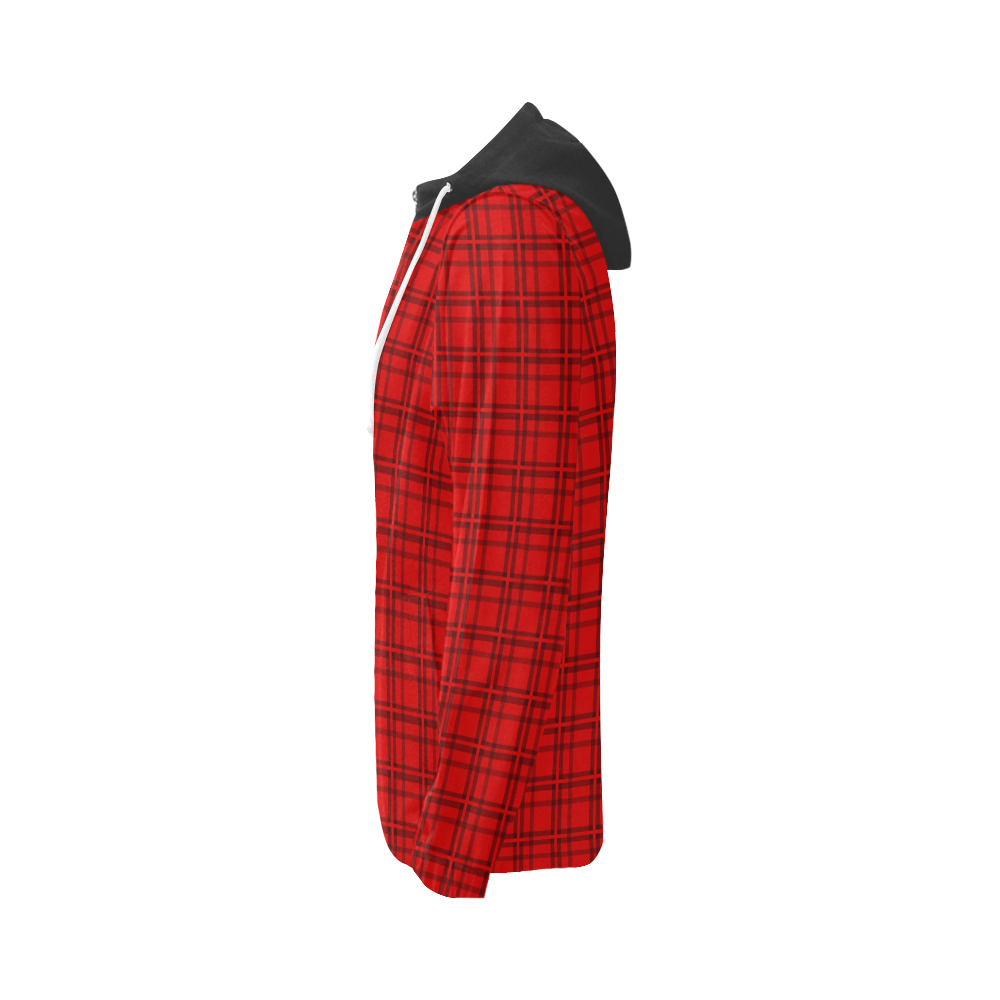 Plaid Red & Black II VAS2 All Over Print Full Zip Hoodie for Women (Model H14)