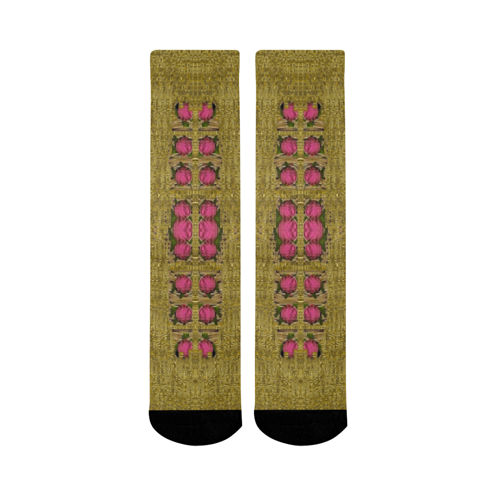 Bloom in gold shine and you shall be strong Mid-Calf Socks (Black Sole)