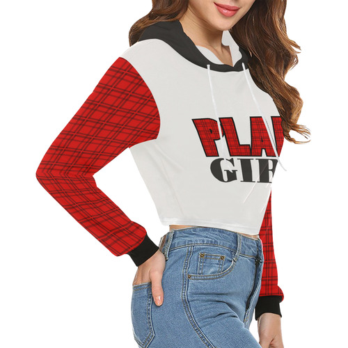 Plaid Girl - Plaid Red & Black VAS2 All Over Print Crop Hoodie for Women (Model H22)