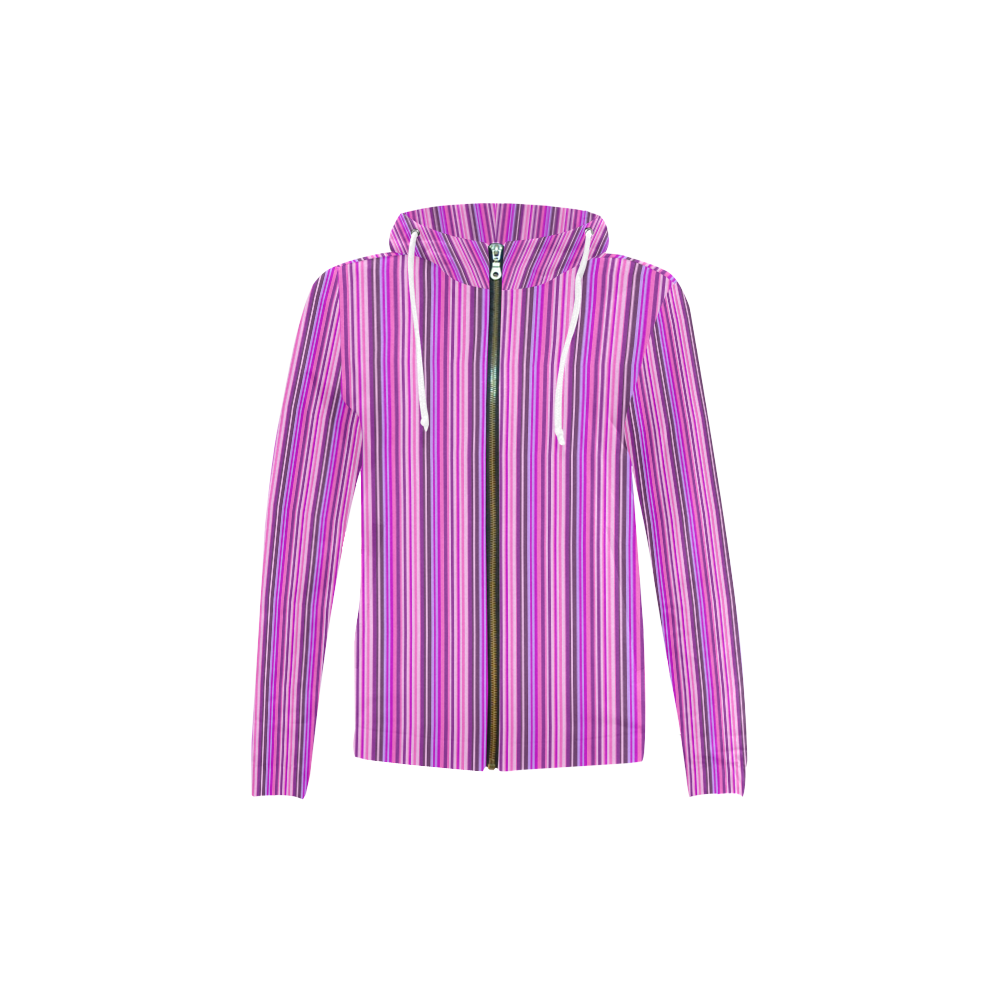 Pink and Purple Fine Stripes VAS2 All Over Print Full Zip Hoodie for Kid (Model H14)