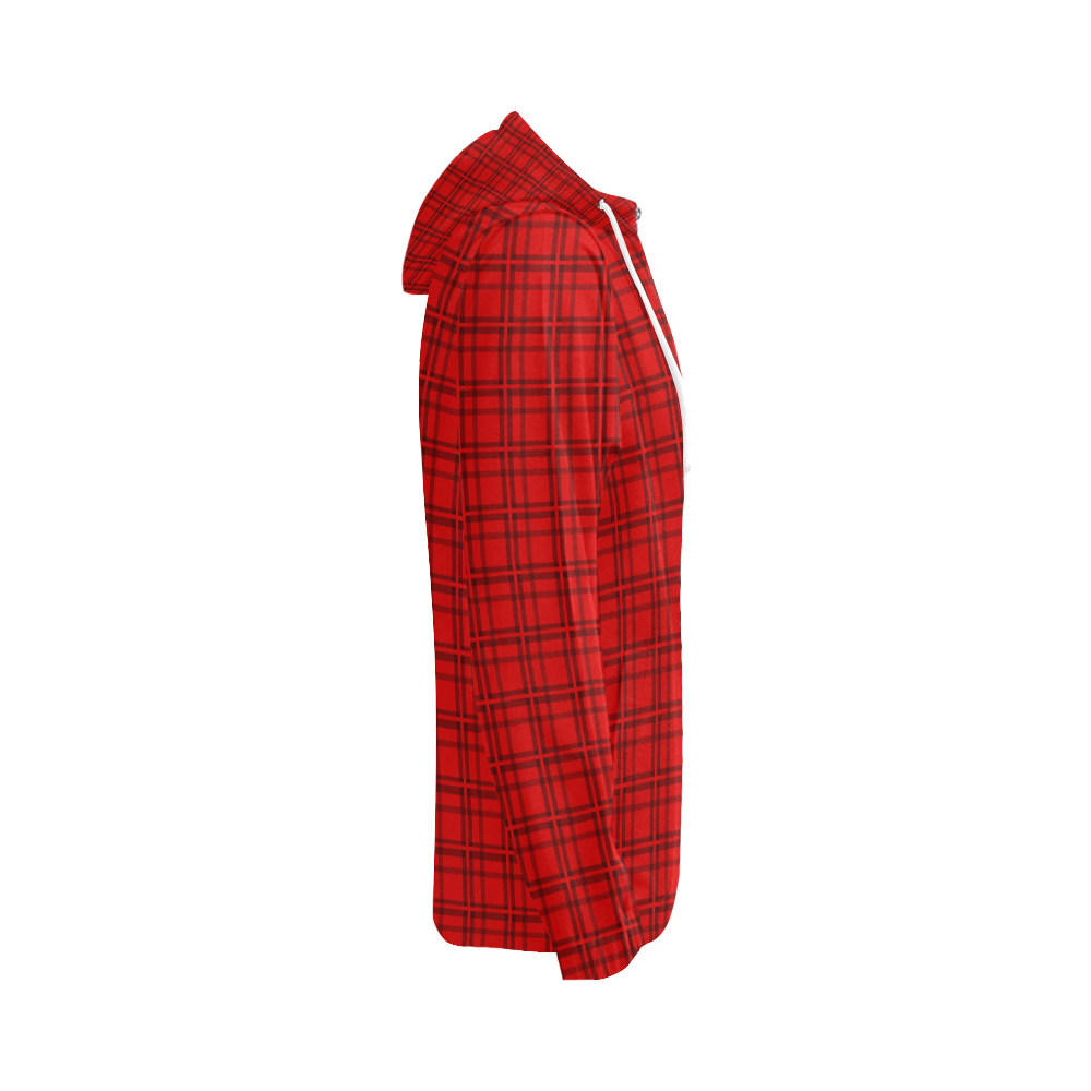 Plaid Red & Black VAS2 All Over Print Full Zip Hoodie for Women (Model H14)