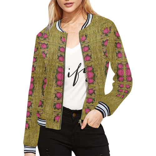 Bloom in gold shine and you shall be strong All Over Print Bomber Jacket for Women (Model H21)