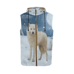 Awesome arctic wolf All Over Print Sleeveless Zip Up Hoodie for Men (Model H16)