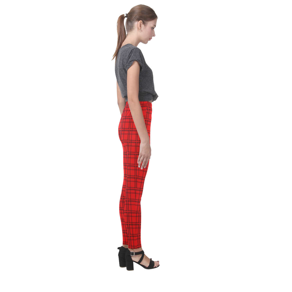 Plaid Red & Black VAS2 Cassandra Women's Leggings (Model L01)
