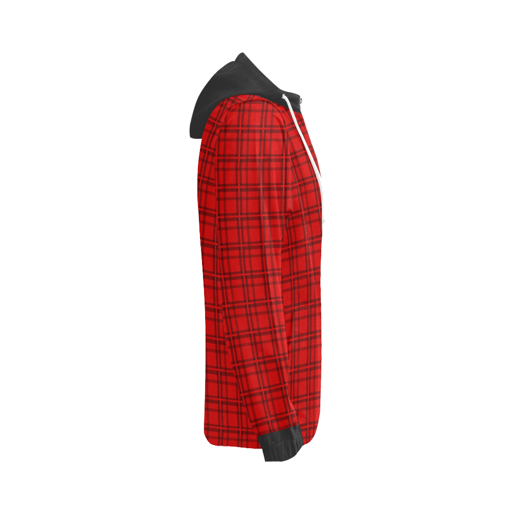 Plaid Red & Black I VAS2 All Over Print Full Zip Hoodie for Women (Model H14)