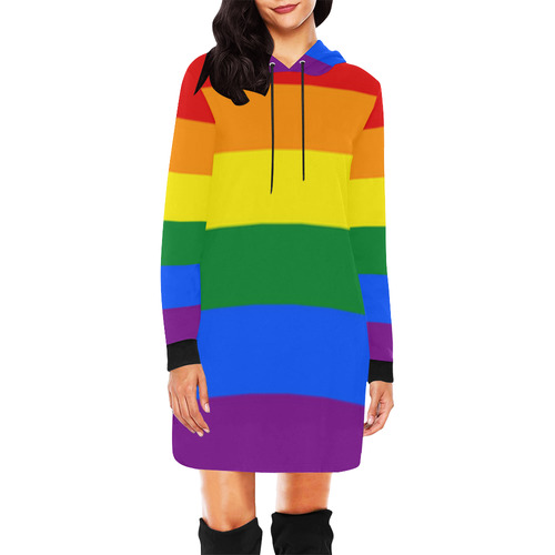 Gay Pride Rainbow Flag Stripes All Over Print Hoodie Mini Dress (Model H27)